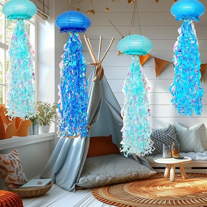 OBXT 10" Blue Jellyfish Paper Lanterns - Image 8