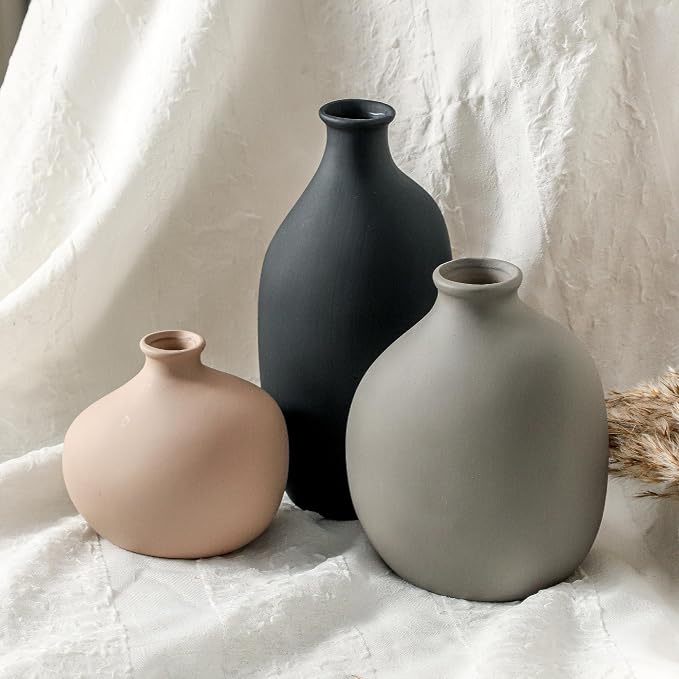Ceramic Vase Set of 3, Small Modern Minimalist Pottery Vases - Image 6