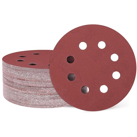 HARFINGTON 50 Pcs 5 Inch Sanding Discs 600 Grit Red Aluminum Oxide 8 Hole | by HARFINGTON