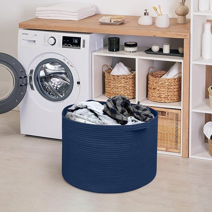 Dark Blue Basket for Organizing, Blanket Storage for Living Room Bedroom - Image 7