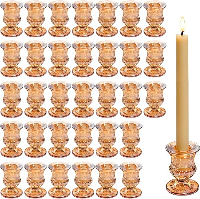 48 Pcs Clear Glass Taper Candle Holders Bulk, 2.5 Inch Small Candlestick Stands by Unknown