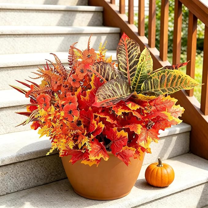18 Pcs Artificial Fall Flowers for Outdoors Fake Plants Fall Decor, Faux Plants - Image 6