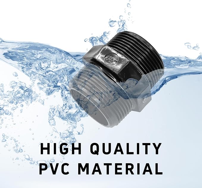 2PCS 1-1/2" PVC Hex Nipple Fitting, G1-1/2 X G1-1/2 Male Thread Coupling Adapter - Image 5