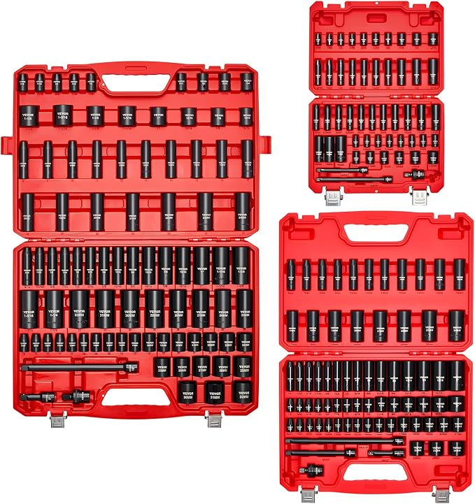 VEVOR 1/4 & 3/8 & 1/2 Inch Drive Impact Socket Set, 210-Piece Metric and by VEVOR