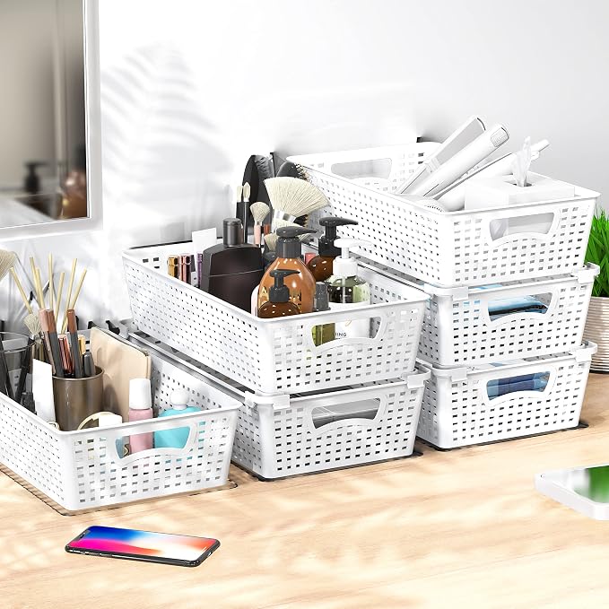 Simple Houseware Stackable Plastic Woven Basket Organizer, 6 Pack - Image 6