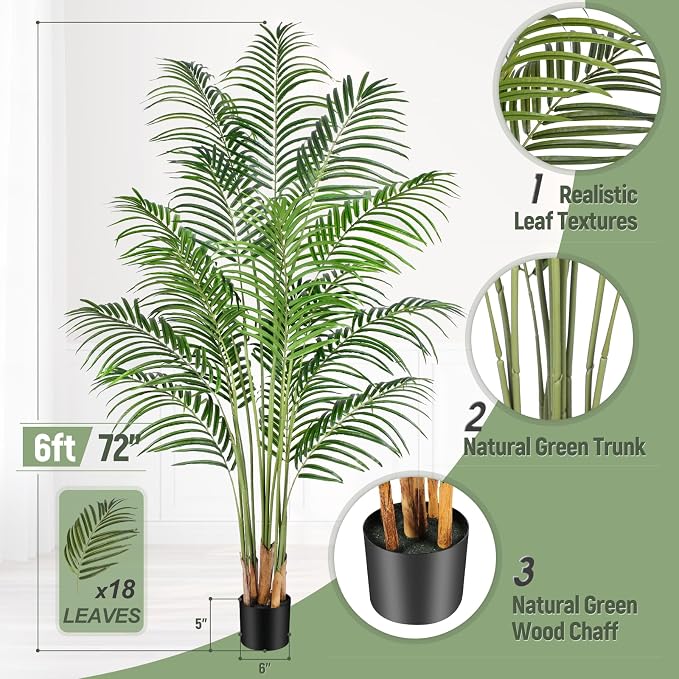Artificial Palm Tree 6ft Tall Fake Palm Tree Indoor Decor - Image 6