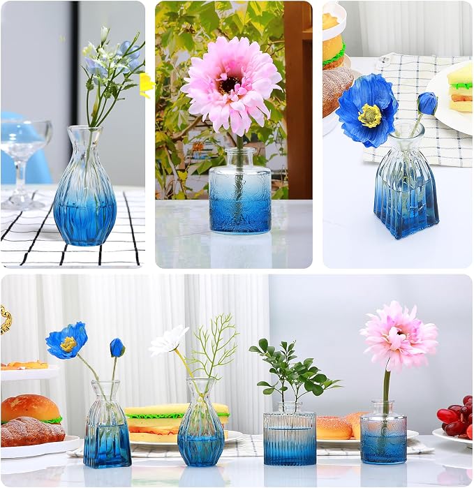Glass Bud Vases 4 Pack, Small Deepblue Flower Vases - Image 6