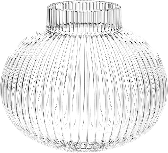 Round Glass Vase, Flower Vases for Bouquet, Ribbed Glass Vases for Flowers by YANWE