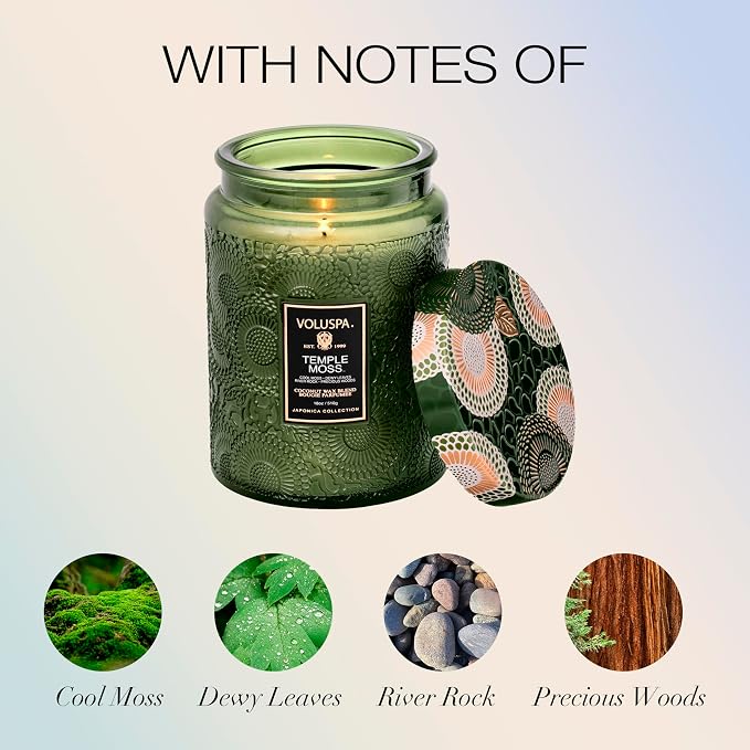 Voluspa Temple Moss, Large Candle Jar, Coconut Wax Blend, Scented Candles - Image 3