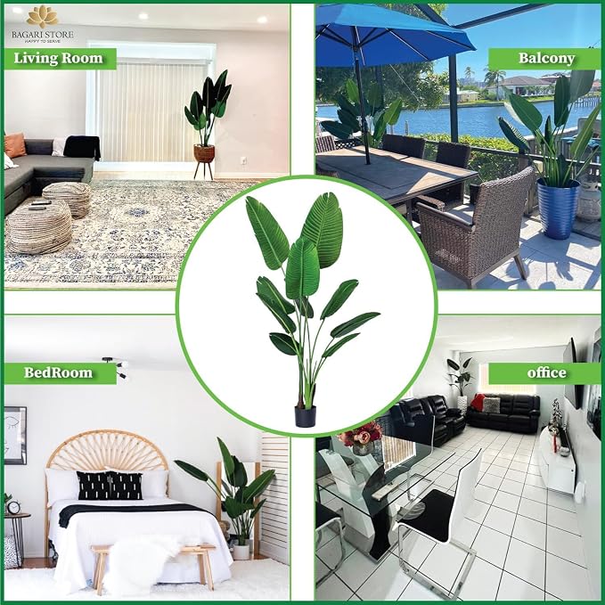 One 5 Foot Artificial Silk Bird of Paradise Palm Tree Potted Plant by Bagari - Image 3