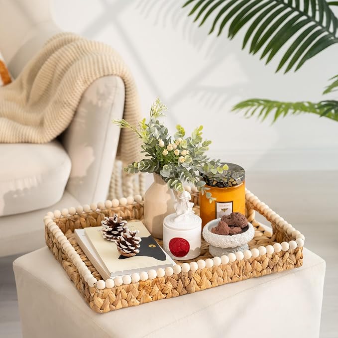 StorageWorks Decorative Trays for Home Decor, Wicker Coffee Table Tray | - Image 6