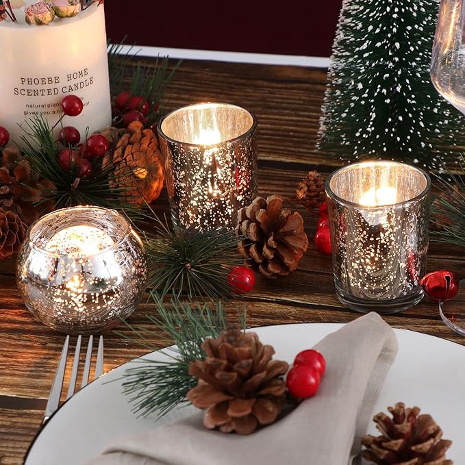 DEVI Silver Votive Tealight Candle Holders 24PCS, Mercury Glass Candle Holders - Image 4