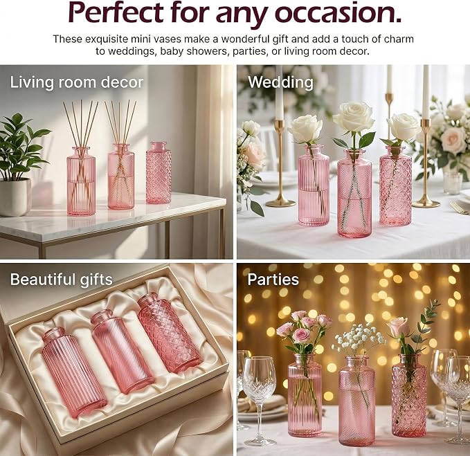 Glass Bud Vases 30 Pack, Small Pink Flower Vases - Image 4