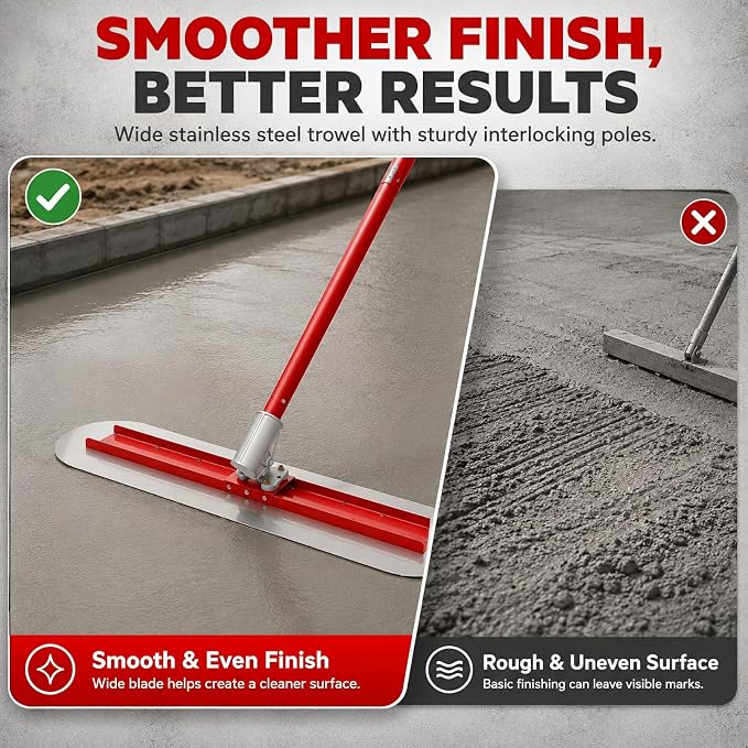 48" x 12" Thickened Stainless Steel Concrete Bull Float Tool Kit, Fresno - Image 8
