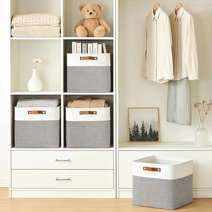 13x13 Cube Storage Bins, Collapsible Fabric Storage Box, 4 Pack Closet Baskets - Image 2