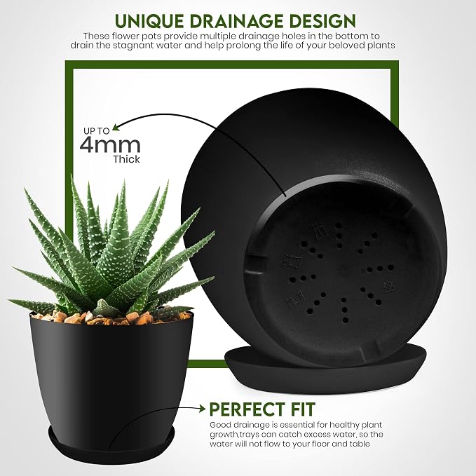 Plant Pots Indoor with Drainage, 5 Pack Multi-Size Planters Set - Image 3