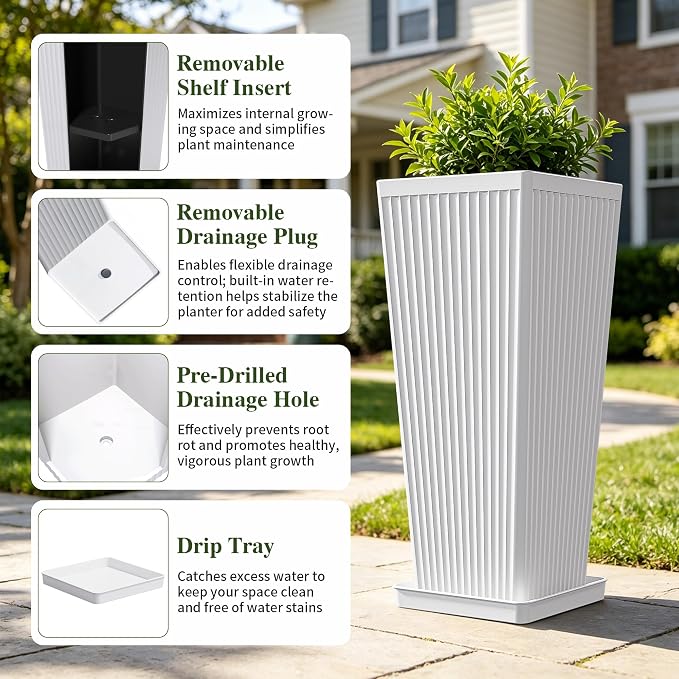 24" Tapered Tall Planters for Outdoor Plants - Image 3