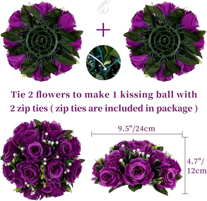 BLOSMON Flower Balls Wedding Rose Centerpieces 10 Pcs Purple Fake Flowers - Image 4