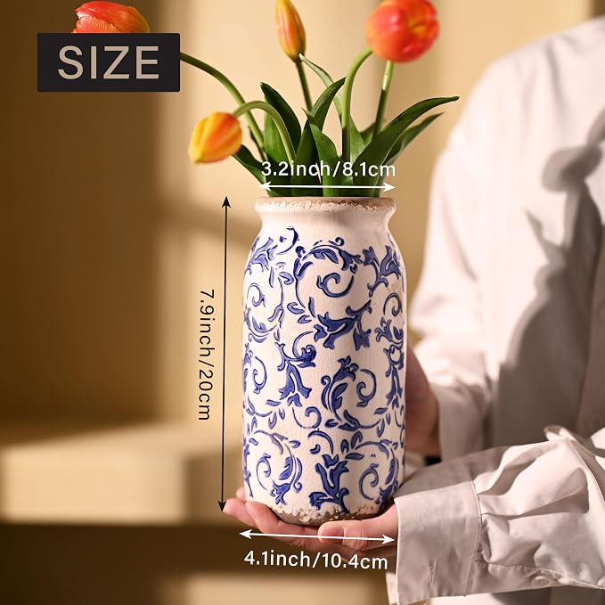 VICTOR & TERESA Rustic Blue and White Vase - Image 4