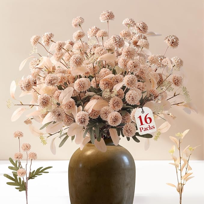Alupssuc 16Pcs Faux Silk Mums Artificial Flowers - Image 9
