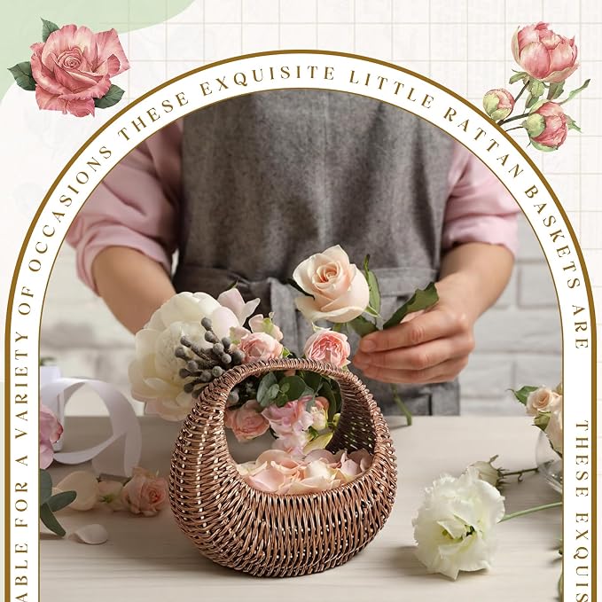 3 Pack Flower Girl Basket with Handle, 6.7 x 6.5 x 4.3 Inch, Half Moon Rattan - Image 3