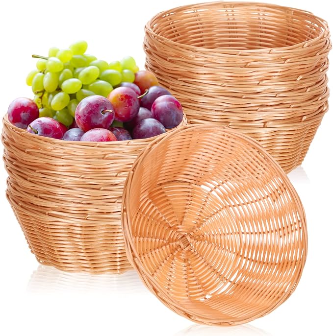 Zopeal 12 Pcs 7'' Woven Bread Baskets Bulk Plastic Round Woven Small Baskets by Zopeal