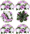 BLOSMON Purple Flowers Ball for Centerpieces: 6 Pcs Fake Lilac White Roses by Blosmon