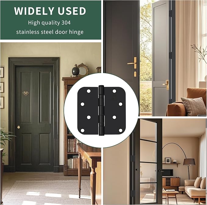 304 Stainless Steel 4 Inch Matte Black Door Hinges 5/8" Radius Corners Interior - Image 5