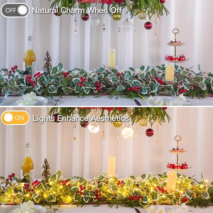 String Light with Red Berries&Holly Leaf Battery Powered Copper Wire | 12.5FT - Image 5