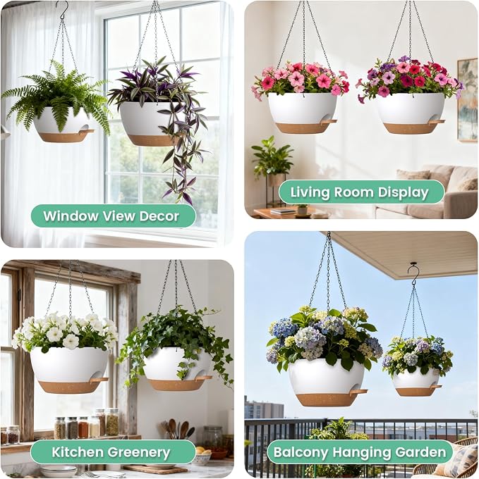 UOUZ 13 Inch 2 Pack Large Self Watering Hanging Planters - Image 6