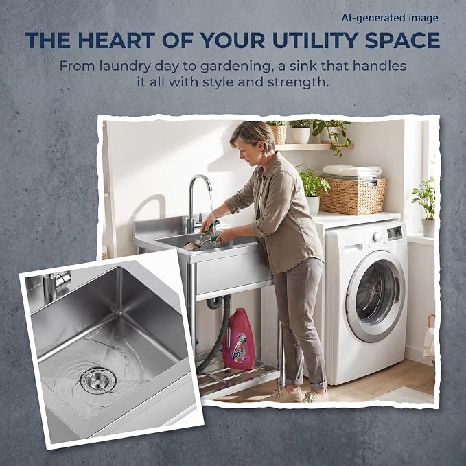 Stainless Steel Commercial Kitchen Sink, Free Standing Single Bowl Sink - Image 7
