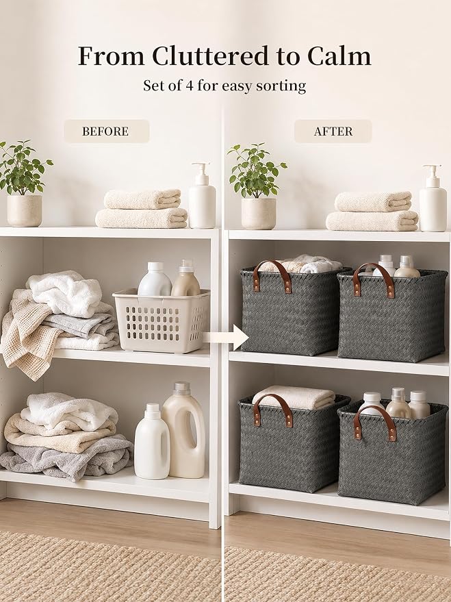 Wicker Storage Baskets, 4 Pack Woven Baskets - Image 4
