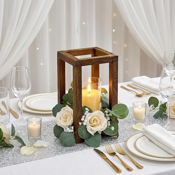 18 Pcs Wooden Lantern Centerpiece | Wedding Lantern Candle Holder - Image 4