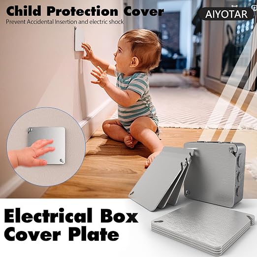 8Pcs Metal Junction Box Cover Plates, 4x4 Inch Square Electrical Box Cover Plate - Image 3