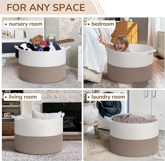 INDRESSME 115L Extra Large Woven Rope Blanket Basket Living Room, bedroom or - Image 4