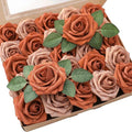 Artificial Flowers 25pcs Real Looking Burnt Orange & Warm Taupe Foam Fake Roses by Floroom