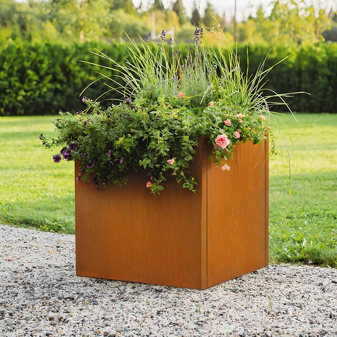 Corten Steel Planter Box 24"x24"x25", Large Metal Square Planter | Heavy Duty - Image 9