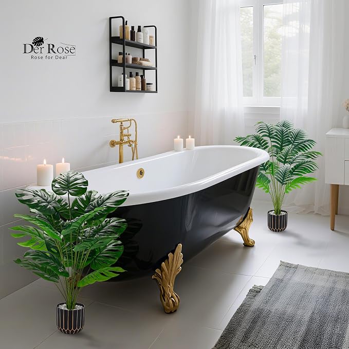 Der Rose 2 Pack 28" Fake Plants, Faux Palm and Monstera - Image 5