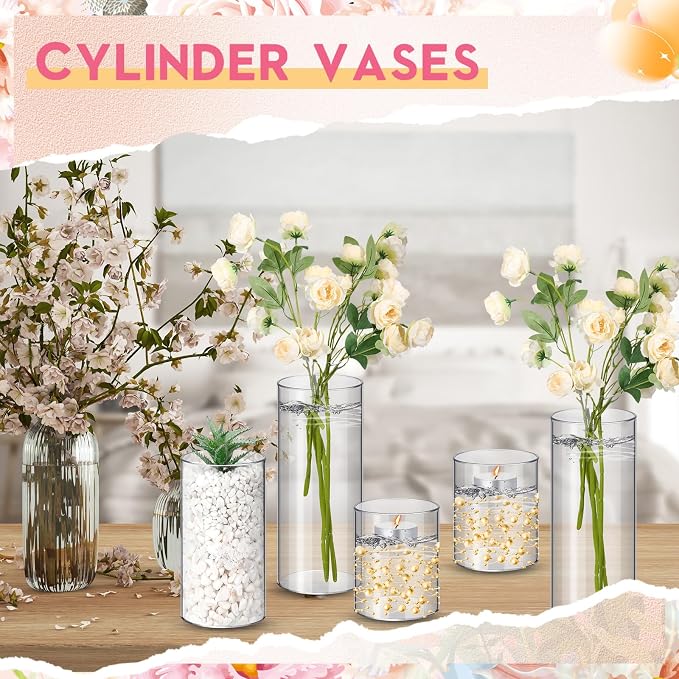 Nuogo 48 Pcs Plastic Cylinder Vases Tall Plastic Flower Vases - Image 6