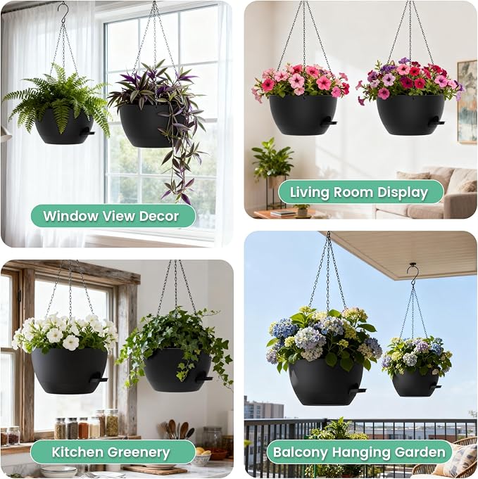 UOUZ 13 Inch 2 Pack Large Self Watering Hanging Planters - Image 6