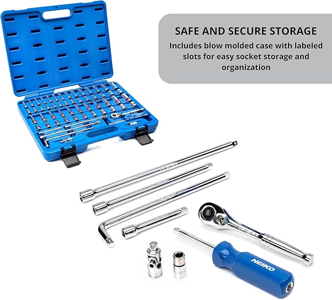 Neiko 02514A 1/4 Inch-Drive Ratchet and Small Socket Set, Chrome Vanadium Steel - Image 4