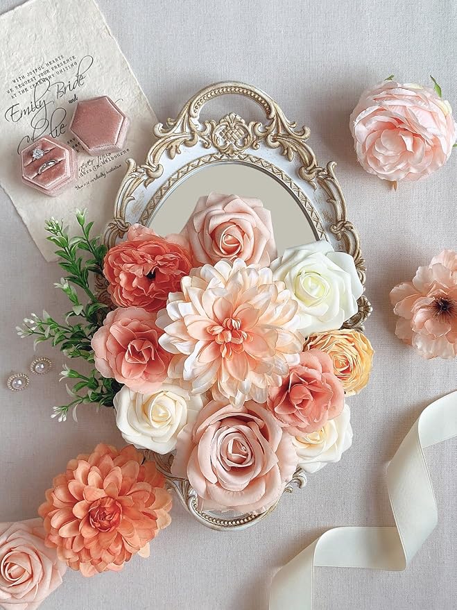 FACINOC Roses Artificial Flowers Orange Fake Flower - Image 4