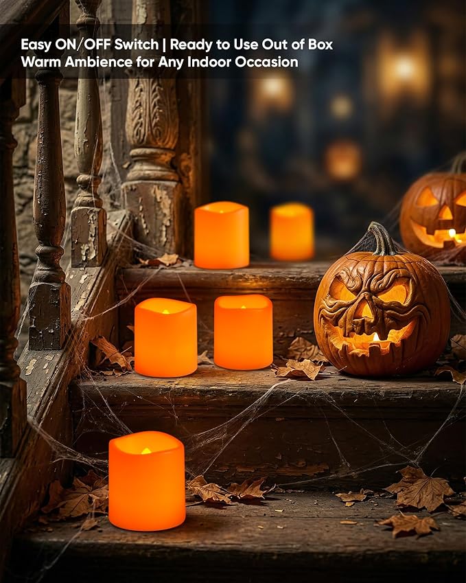 Homemory 12 Pack Orange Flameless Flickering LED Votive Tealights Candles | - Image 5