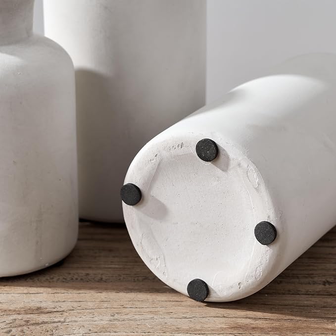 Vintage Ceramic Vase Set of 3, Antique-White Terracotta Vases - Image 8