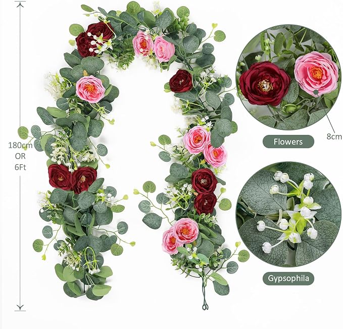 TOCHGREEN 2 Pack Artificial Eucalyptus Flower Garland - Image 3