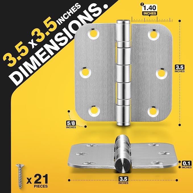 KOLET Ball Bearing Door Hinges, 3.5 Inch 5/8" Radius Brushed Nickel, 3 Pack | - Image 4