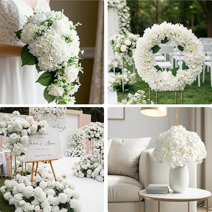 Auihiay 404Pcs White Hydrangea Artificial Flowers Bulk, Silk Fake Hydrangea | - Image 5