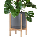 D'vine Dev Ceramic Pot with Natural Wood Stand, 12 in, 55-B-J-3 | Mid-Century by DvineDevPlanterPotsandStand