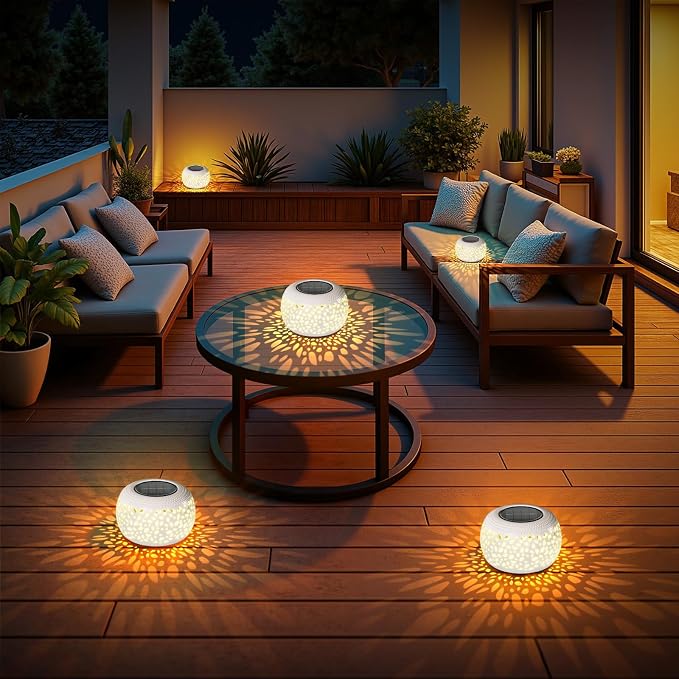 Solar Lanterns Outdoor Waterproof Lights: 2Pack White Hollow Out Metal Table - Image 7