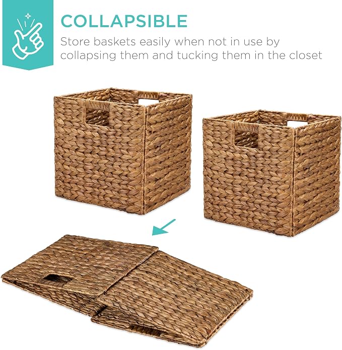 Best Choice Products 12x12in Pack of 5 Cube Storage Baskets, Water Hyacinth - Image 4